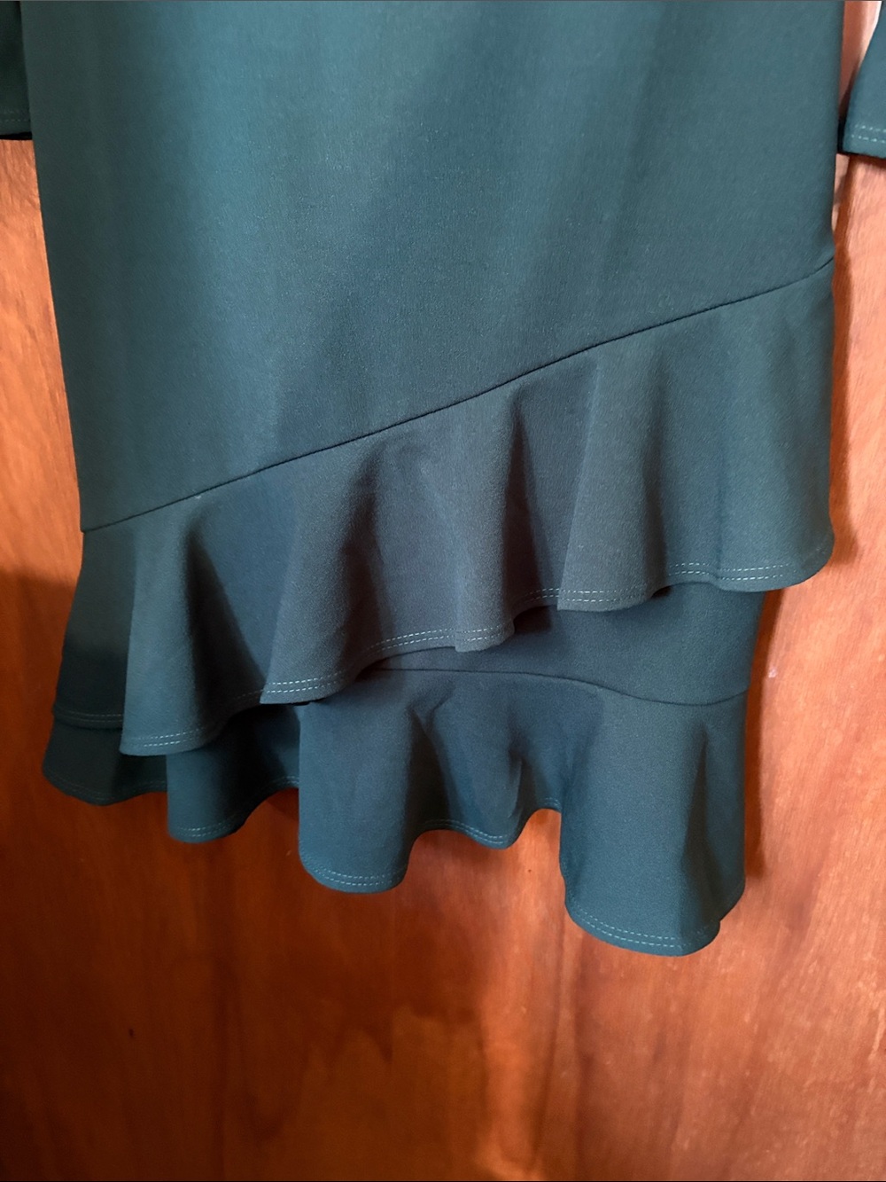 Lulus Deep Green Ruffle Hem Bell Sleeve Dress - Picture 6 of 7